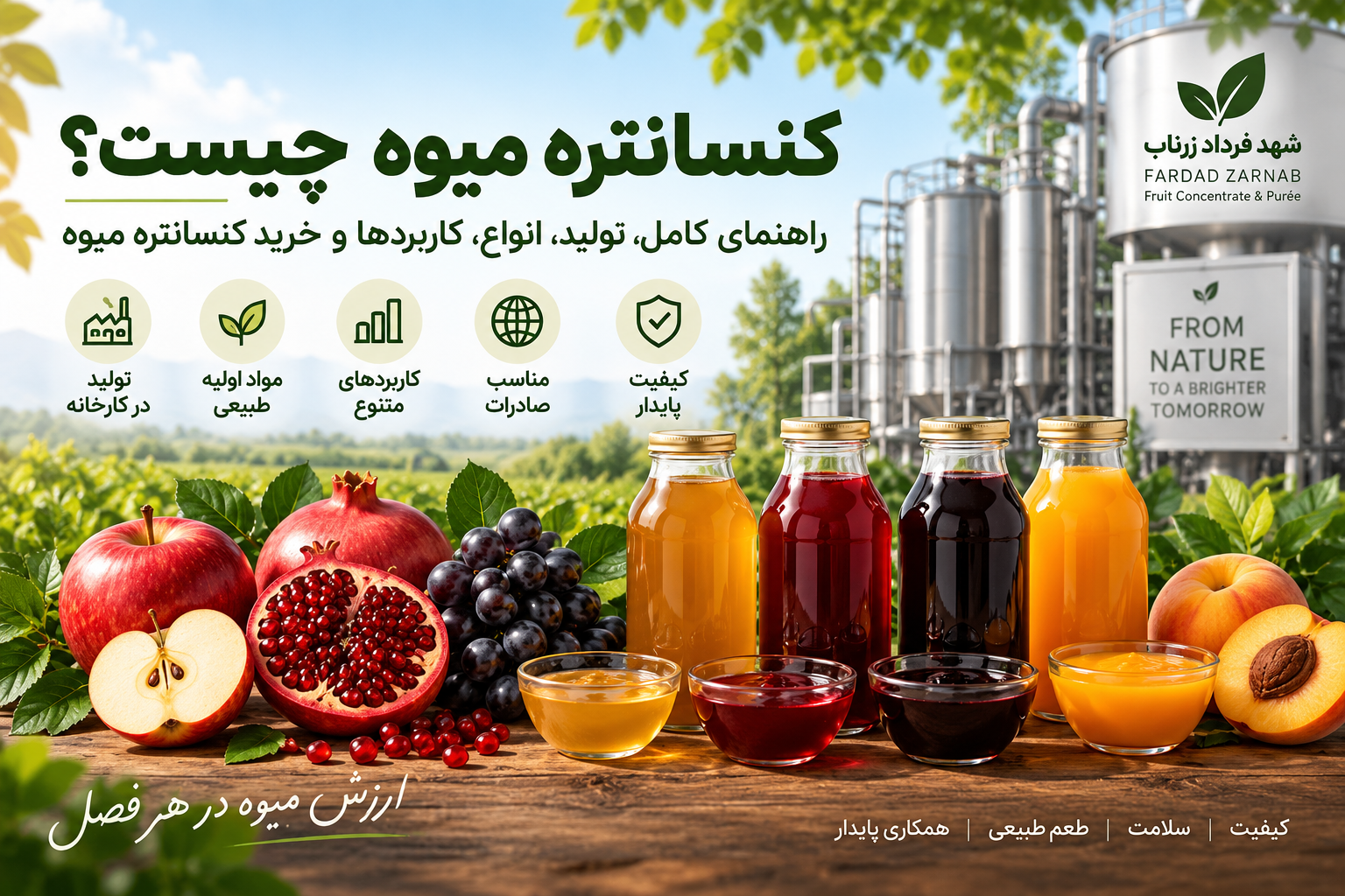 کنسانتره میوه چیست؟ راهنمای کامل تولید، انواع، کاربردها و خرید کنسانتره میوه